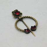 Sterling Silver Red Paste Set Floral Penannular Brooch Pin Antique c1930
