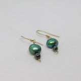 Pair of Sterling Silver Dyed Green Freshwater Pearl Drop Earrings Modern c2010