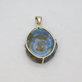 Sterling Silver Blue Druzy Agate Natural Stone Charm Pendant Vintage c1970s