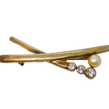 Sterling Silver Gilt, Pearl & Paste Crossover Brooch Vintage c1980