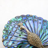 Large Sterling Silver Abalone Set Peacock Brooch Pin Vintage c1970s