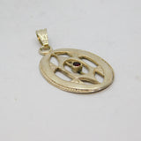Sterling Silver Garnet Set Oval Cutwork Pendant Vintage c1970s