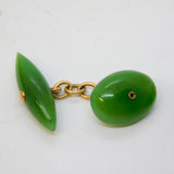 Victorian Boxed Pair of 10ct Gold & Green Jade Cufflinks Antique c1890s