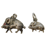 19th Century Pair of 800 Silver Warthog Family Charms Antique c1880s