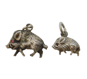 19th Century Pair of 800 Silver Warthog Family Charms Antique c1880s
