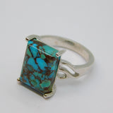 Sterling Silver Turquoise Pillow Cut Statement Ring Vintage c1970 Size N 1/2