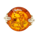 Sterling Silver Round Baltic Amber Disc Dress Ring Vintage c1970 Size L 1/2