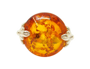 Sterling Silver Round Baltic Amber Disc Dress Ring Vintage c1970 Size L 1/2