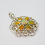 Sterling Silver 7 Opal Set Large Floral Design Charm Pendant Vintage c1970