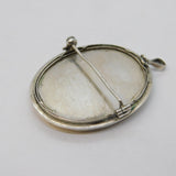 20th Century Silver Mounted Pietra Dura Mosaic Floral Pendant Brooch Antique