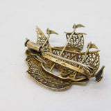 Maltese .900 Silver Gilt Filigree Sailing Ship Brooch Pin Vintage c1970