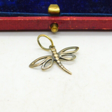 White Metal With Gold Plate Dragonfly Charm Pendant Vintage c1970