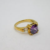 Gold On Sterling Silver Purple & White Crystal Ring Modern c1990 Size N 1/2