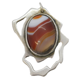 Studio Jewellery Large Sterling Silver Banded Agate Pendant Vintage c1970s