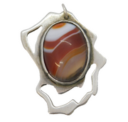 Studio Jewellery Large Sterling Silver Banded Agate Pendant Vintage c1970s