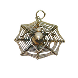 Sterling Silver Spider In A Web Charm Pendant Vintage c1970s