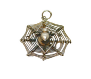 Sterling Silver Spider In A Web Charm Pendant Vintage c1970s