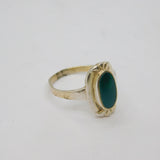 Sterling Silver Oval Green Hardstone Dress Band Ring Vintage c1970 Size Q