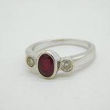 20th Century 14ct White Gold, Oval-Cut Ruby, 0.3ct Diamond Dress Ring Antique