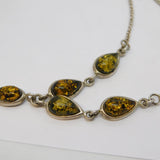 Sterling Silver & Cabochon Green Amber Drop Necklace Vintage c1970