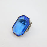 Victorian Sterling Silver Blue Paste Floral Statement Ring Antique c1880 Size O