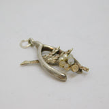 Sterling Silver Good Luck Wishbone Beaded Charm Pendant Vintage c1970s
