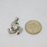 Sterling Silver CZ Set Floral Drop Charm Pendant Vintage c2000