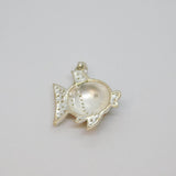 Sterling Silver Yellow, Brown & Clear Crystal Set Fish Pendant Modern c1990s