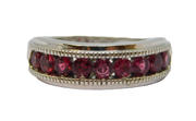 Sterling Silver 9 Channel Set Pink Toumaline Dress Ring Vintage c1970 Size O 1/2