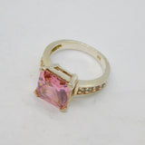 Sterling Silver Pink & White Cubic Zirconia Cocktail Ring Vintage c1990 Size L