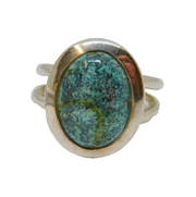 Sterling Silver Chunky Turquoise Cabochon Studio Style Ring Vintage c1970 Size P