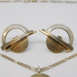 10ct Gold & Sterling Silver Modernist Earrings & Necklace Jewellery Suite c1970s
