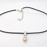 Handemade Sterling Silver, Pearl & Paste Set Drop Pendant Necklace Vintage