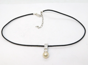 Handemade Sterling Silver, Pearl & Paste Set Drop Pendant Necklace Vintage