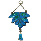 Art Nouveau Sterling Silver & Enamel Floral Lavalier Pendant Antique c1890
