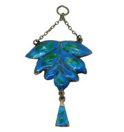 Art Nouveau Sterling Silver & Enamel Floral Lavalier Pendant Antique c1890