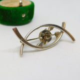 Scottish Ortak Sterling Silver Citrine Set Crossover Brooch Vintage c1975