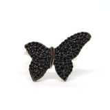 Sterling Silver Black Crystal Set Butterfly Statement Ring Vintage c1970 Size O