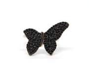 Sterling Silver Black Crystal Set Butterfly Statement Ring Vintage c1970 Size O