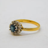 18ct Yellow Gold, Sapphire & Diamond Floral Cluster Ring Vintage c1970s