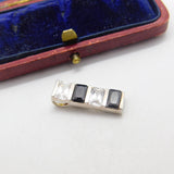 Sterling Silver Sapphire & Diamond Paste Drop Charm Pendant Vintage c1970