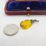 Sterling Silver and Cut Yellow Glass Charm Pendant Vintage c1970