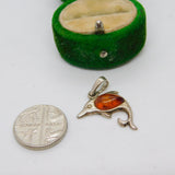 Sterling Silver Cabochon Amber Leaping Dolphin Charm Pendant Vintage c1970