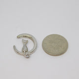 Sterling Silver Cat Sitting In Crescent Moon Charm Pendant Vintage c1970