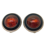 N.E From Danish Sterling Silver Baltic Amber Clip-On Earrings Vintage c1960s
