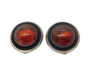 N.E From Danish Sterling Silver Baltic Amber Clip-On Earrings Vintage c1960s