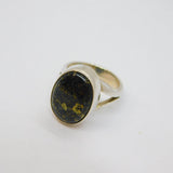 Sterling Silver Black Resin With Golden Inclusions Ring Modern c1990 Size J 1/2