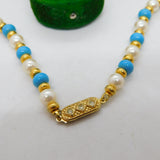 Gold Plated, Turquoise & Simulated Pearl Bead Necklace Vintage c1980
