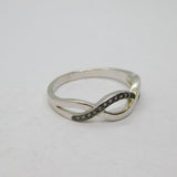 Sterling Silver CZ & Black Enamel Wavy Front Dress Ring Modern c1990 Size P 1/2
