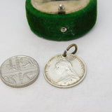 Sterling Silver Queen Victoria Sixpence Coin Charm Pendant Antique 1887